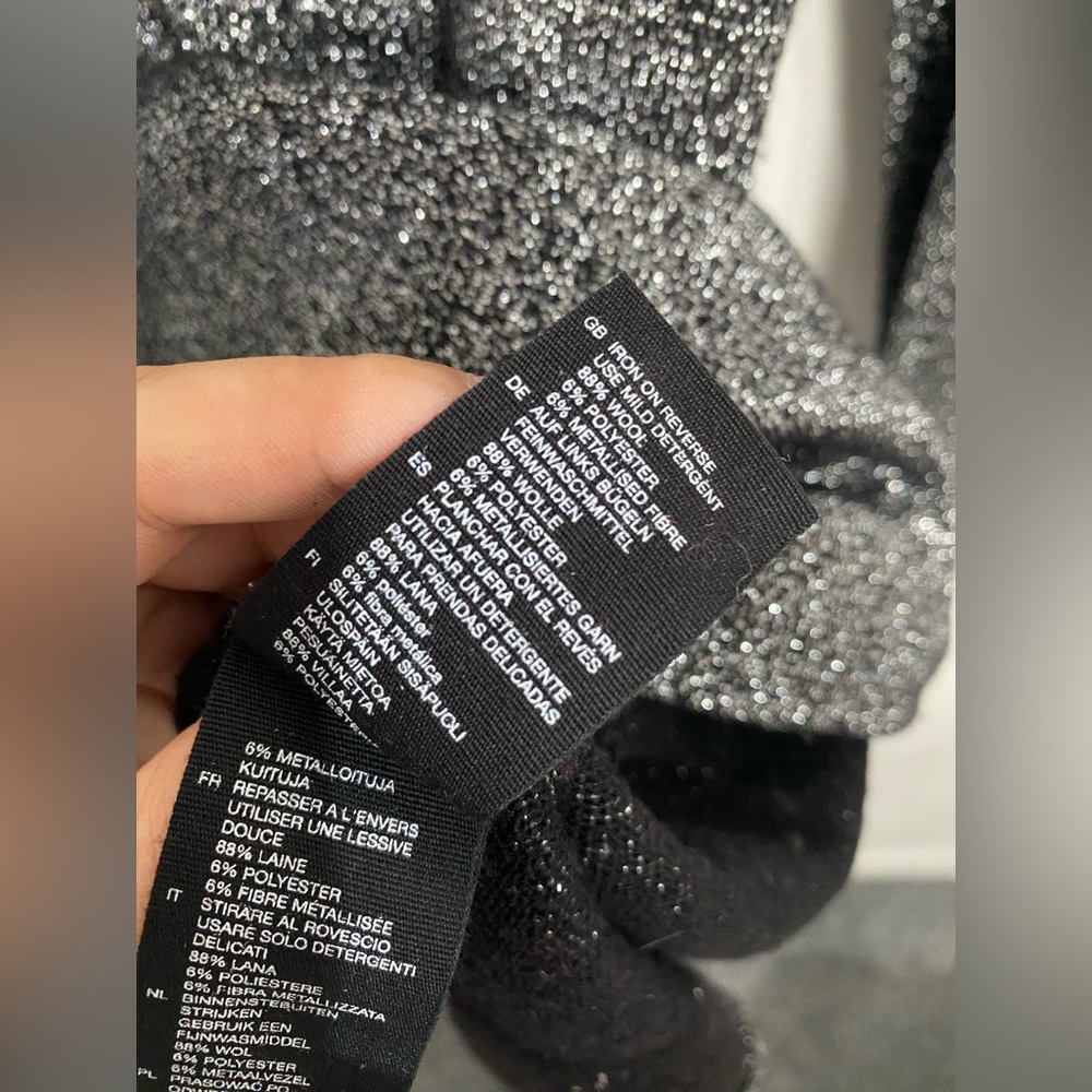 & Other Stories Wool Black Sparkly Dress Slit Sleeve Size S Party Celebrations - Picture 9 of 10